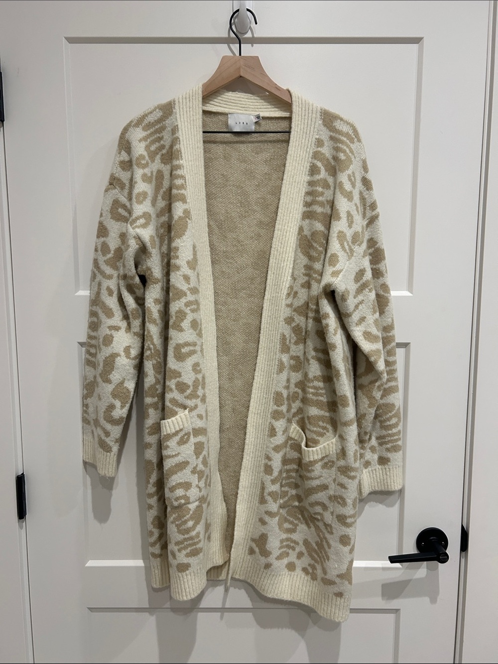 Lush Cream & Tan Leopard-Print Open Front Cardigan